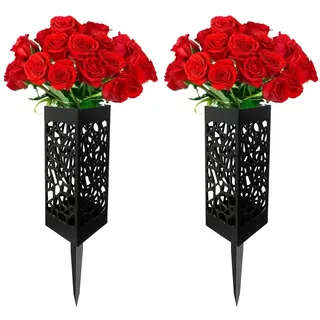 KWQBHW 2 Stück Grab- und Friedhofsvasen mit Spikes, Schwarze Künstliche Blumenvase aus Kunststoff, Blumenhalter, Grabsteinvase für Grabsteinmarkierungen Im Freien, Gedenkstätten
