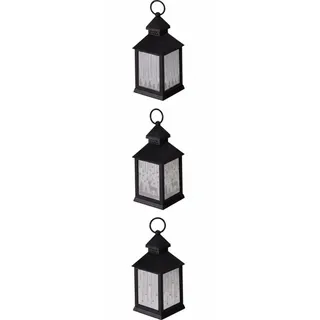 3er Set LED Laterne mit Timer Weihnachtsdeko Weihnachtslaterne Batteriebetrieben Dekolampe Tischdeko Weihnachten Schwarz 23,5 cm - Schwarz