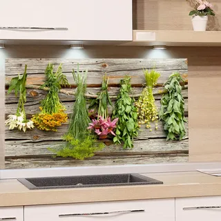 GRAZDesign Küchenrückwand Glas Kräuter - Spritzschutz Küche Herd - Glasrückwand als Glasbild, Herdblende Rückwand Küche, 4mm ESG Glas 100x60cm