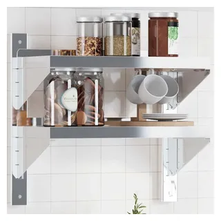 vidaXL Wandregal mit 2 Böden 50x23,5x48 cm Silbern Edelstahl