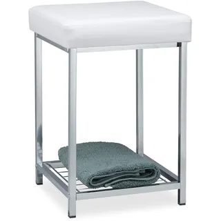 Relaxdays Hocker Polsterhocker Kunstleder 33 x 47 x 33 cm Weiß/Mehrfarbig