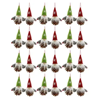 24 Set Weihnachtswichtel Rot & Grün – Mini Handgefertigte Skandinavische Wichtel aus Tannenzapfen & Filzmütze mit Bart & Hänger - Perfekt als ...