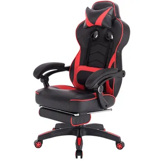 Gamingstuhl Kunstleder Rot Racing Stuhl Chefsessel Sportsitz Büro mit Fußstütze