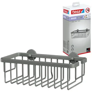 tesa Duschregal MOON Duschkorb ohne Bohren - 9,2 x 25 x 12,5 cm, Packung, selbstklebende Duschablage - matt grau grau