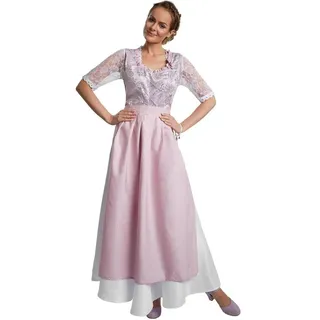 dressforfun Dirndl Maxi-Dirndl in femininen Farbtönen mit langem Rock (Frauentracht Neuschwanstein Modell 2, in flieder) Reißverschluss rechts, Kettchen-Schnürung, Rüschen-Ausschnitt, Schürze weiß L