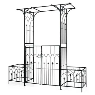 COSTWAY Rosenbogen 200x56x206cm Metall, Gartenbogen mit Tür & 2 Pflanzkästen, Torbogen Rankbogen für Kletterpflanze, Rankhilfe Rankgitter Rosens... - Schwarz