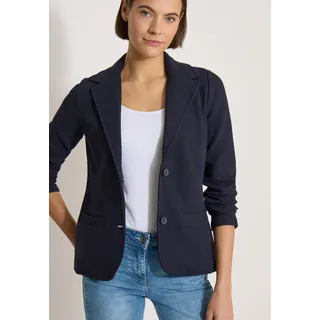 Kurzblazer CECIL, Damen, Gr. XL (44), blau (urban dunkelblau), Web, 88% Baumwolle, 10% Polyester, 2% Elasthan, unifarben, normal normal, V-Ausschnitt, abgesteppt, Blazer Kurzblazer, mit Struktur