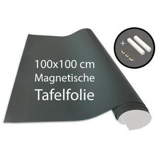 Cuadros Lifestyle Tafelfolie 100 x 100 cm | Magnetisch und selbstklebend - Vinyl- Kreidefolie | Magnettafel | inkl. Kreide + Neodym-Magnete | Tafel 100x100 cm Grau