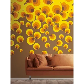 Newroom Vliestapete Martha Tapete Wandbild Retro,Kreise,Punkte, [ 2,8 x 1,59 m ] großzügiges Motiv - kein wiederkehrendes Muster - nahtlos große Flächen möglich - Fototapete Wandbild Retro Kreise Punkte Made in Germany, Tapete gelb