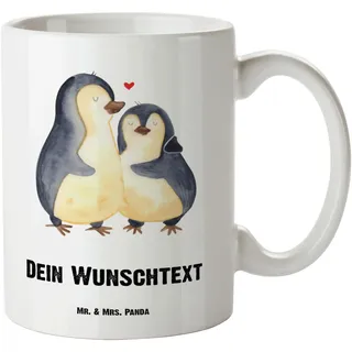 Mr. & Mrs. Panda Personalisierte XL Tasse Pinguin umarmen - Personalisierte Geschenke, XL Namenstasse, Groß, Hochzeitstag, XL Tasse mit Namen,