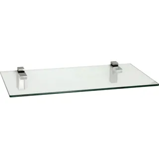 ib style Wandregal Glasregal 8mm eckig klar 60 x 15 cm + Clip Quadro Verchromt, ESG-Sicherheitsglas silberfarben