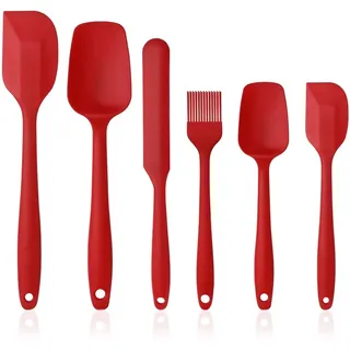 Vicloon Silikon Spatel Set Küchenutensilien zum Backen, Silikon Spachtel Hitzebeständige bis 500°F, Flexibler Hitzebeständig Antihaft Silikon Spatel für Kochen Backen Mischen (6 Stück Rot Spatel)
