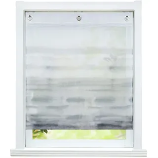 ESLIR Raffrollo ohne Bohren Raffgardine mit Ösen Transparent Gardinen mit U-Haken Ösenrollo Voile Farbverlauf Muster Grau BxH 60x140cm 1 Stück