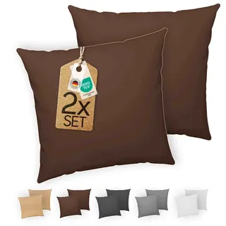 etérea Kissenbezug 40x40 Baumwolle - 2er Set Kissenbezüge - Braun - Oekotex - Kopfkissenbezug 40x40cm - Jersey Kissenhülle für Kissen 40 x 40 cm mit Reißverschluss - Brown
