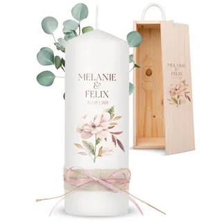 AMARI ® Hochzeitskerze personalisiert Eheglück 20/7 cm - Traukerze Hochzeit - Hochzeitskerze Standesamt - Hochzeitskerze mit Namen und Datum - Traukerze Hochzeit personalisiert