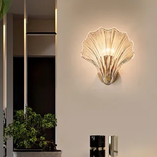 zhxinashu Wandleuchte Innen, E14 Wandleuchte Muschel, Wandlampe Kinderzimmer, Wandlampe Glas für Wohnzimmer Schlafzimmer Korridor Dekoration (Bernstein)
