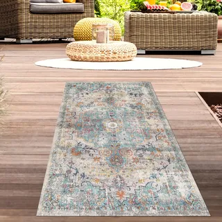 CARPETIA In- & Outdoor Teppich Vintage Türkis Rost Sand 80x150 cm