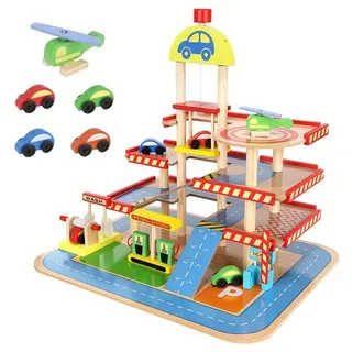 Kruzzel Spiel-Parkhaus Holzparkplatz Kinderspielzeug Autos (Spar-Set, Holzspiel), Unterstützt Geschicklichkeit, Logik und Fantasie bunt