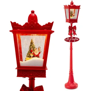 SOARS Weihnachtslaterne 185cm, mit Musik & Schneeeffekt, Straßenlaternen Weihnachten mit Weihnachtsmann & Tanne, Weihnacht Schneekugel Laterne, Weihnachtsdeko rot, warmweißes Lichter