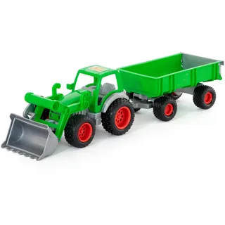 Wader Farmer Technic Traktor mit Frontlader und 2-Achs-Anhänger grün