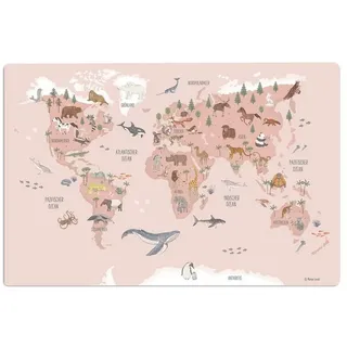 Designforlittleones Schreibtischunterlage Design Weltkarte Animals, rosa bunt|rosa