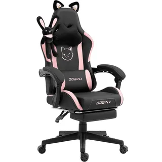 Dowinx Gaming Stuhl,Gamer Chair,PU-Leder Sessel mit Katzenohren und Hase-Anhänger,Ergonomischer Gamingstuhl,150KG Tragkraft PC Stuhl,Verstellbar Fußstütze Armlehnen Rückenlehne,Hase-Schwarz
