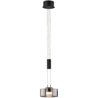 Fischer & Honsel LED-Pendelleuchte LAVIN, Schwarz - 19 x 160 cm - Rauchglas - Metall - 1-flammig - höhenverstellbar