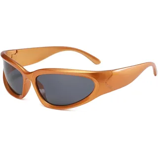 LJCZKA Vintage Sonnenbrille Wrap Around für Herren Damen - Futuristisch Sonnenbrillen Radsportbrille Sport Fahrradbrille mit UV-Schutz - 63 mm