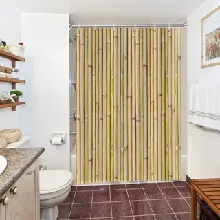 Uiiooazy Duschvorhang Bambus, Duschvorhang Holzoptik 150x200cm Anti Schimmel Bambus Motiv Pflanzen Vintage Duschvorhänge Wasserdicht Polyester Stoff Waschbar Bad Vorhang mit 10 Haken für Badezimmer