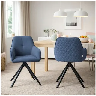 HAGO Esszimmerstuhl 360° Drehstuhl Armlehne Wohnzimmerstuhl Sessel Designerstuhl Polster blau|grau