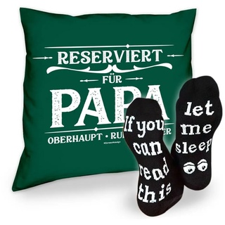 Dekokissen Kissen Reserviert für Papa & Sprüche Socken Sleep, Geschenk Geburstag Vatertag Weihnachten grün