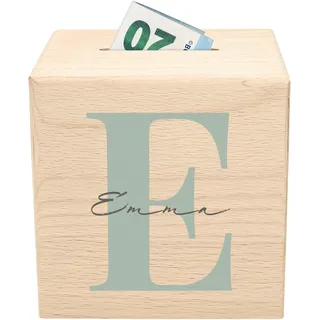 Trinkgeldkasse personalisierte Kaffeekasse Spardose aus Holz mit Buchstaben & Namen Trinkeld Sparkasse Holzspardose (Grün)