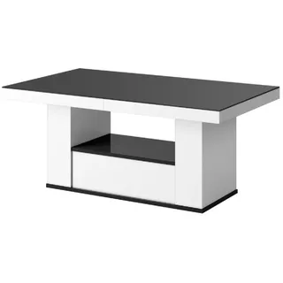 designimpex Couchtisch HM-111 Schwarz / Weiß Hochglanz Schublade höhenverstellbar ausziehbar, Funktionstisch, Wohnzimmertisch, Tisch, Esstisch, Sofatisch, Schublade schwarz