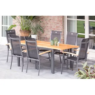 HARTMAN Gartenmöbel-Set, xerix-anthrazit, Alu/Teakholz, 4x4 Textilen, 210/150x90 cm, 6 Personen