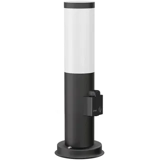 ledscom.de Pollerleuchte PORU mit Steckdose für außen, schwarz, rund, 38,5cm, inkl. Smart Home RGBW E27 LED Lampe, 892lm