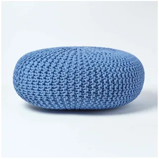 Homescapes Pouf Großer Strickpouf 100% Baumwolle, blau blau