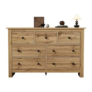 MODFU Sideboard mit mehreren Schubladen (Kaffee Bar Schrank, Kapazität Esszimmer Schrank, Buffet, Kommode, 1 St., 7 Schubladen), mit seidigen Auszugsschiene, verstellbaren Mittelfuß beige