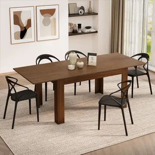 MOBILI FIVER, Easy, ausziehbarer Esstisch, 140(220) x90 cm, Nussbaum Canaletto, Made In Italy