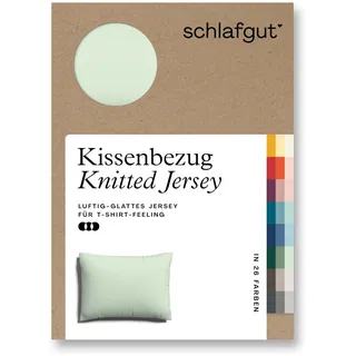 schlafgut Knitted Jersey Kissenbezug 70x90 cm Green Light Uni weicher Premium Kopfkissenbezug einzeln, faltenfrei mit Elasthan