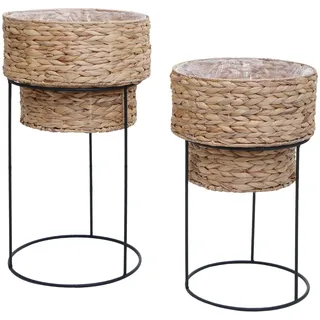 2er-pflanzentopf-set Hhg-904, Pflanzkasten Pflanzkübel Blumentopf, Metall Wasserhyazinthe Natur, Gestell Schwarz