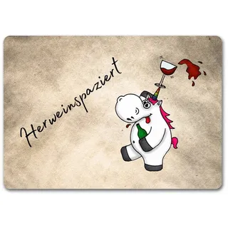 speecheese Fußmatte Einhorn Wein Fußmatte in 35x50 cm ohne Rand mit Spruch Herweinspaziert 35 cm