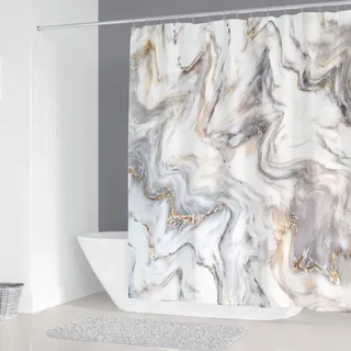 Wasserdichter Duschvorhang 180 X 180 Cm + 3 Zubehörteile, Abstraktes Marmormuster In Grau-gold-weiß-braun, Waschbarer Und Moderner Stoff