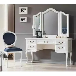 Xlmoebel Schminktisch Eitelkeitstisch mit Spiegel Edel Konsole Schrank Schlafzimmer Barock (Schminktisch, Schminktisch), Hergestellt in Europa weiß Barock | 132 cm x 78.5 cm x 52 cm
