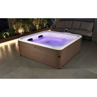 mSpa Whirlpool Oslo Amber AERO PLUS XXL 180 x 180 x 65 cm Ganzjährig Outdoor Pool, Stecksystem mit Einlageplane, inkl. LED, UVC+, WiFi, App-Steuerung, 6 Personen braun