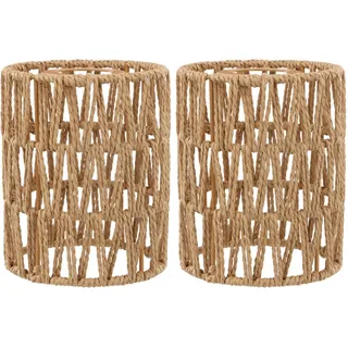 Rattan Lampenschirm, 2 Stück Boho Rattan Lampenschirm, Ø 12cm Pendelleuchtenschirm, Korblampen Hängend Korb, Laterne Ersatzschirm Zubehör für Tischlampe, Hängeleuchten, Deckenlampe