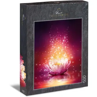 Ulmer Puzzleschmiede - Puzzle „Lotus-Magie“ - Kunstvoll-modernes 500 Teile Puzzle - Fantastische Lotusblüte als leuchtende Zauberblume auf dem Wasser - Puzzle-Qualität Made in Germany