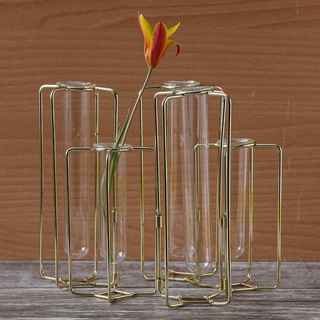 Deko Vase mit 5 Reagenzgl√§sern - Blumenvase - fexibel - Metall - H: 17cm - gold