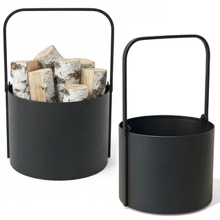 kpga kapaga home & garden Kaminholzkorb SET 2x Metall ⌀ 35 cm + ⌀ 40 cm Schwarz