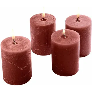 Loberon Kerze 4er Set Virrans, Handgearbeitete Echtwachskerzen, Durchgefärbt, Lange Brenndauer, Adventskerzen, Adventskranz, Stumpenkerzen, Paraffinwachs, rostrot