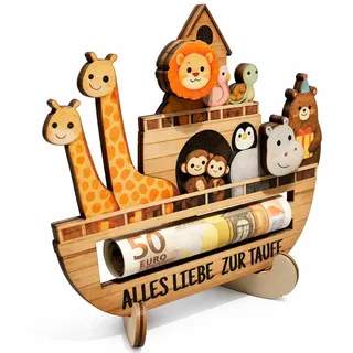 Arche Noah Holz, Geschenk Zur Taufe, Taufgeschenk Mit Geldöffnung, Nachtlicht Fürs Zimmer, 12x10,5 Cm